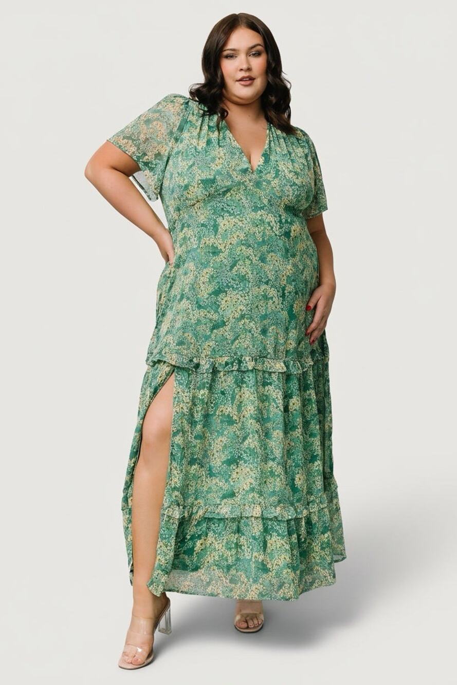 Baltic Born Audrey Deep V Green Floral Maxi Dress Sz 2XL NWT Wedding Guest Dress